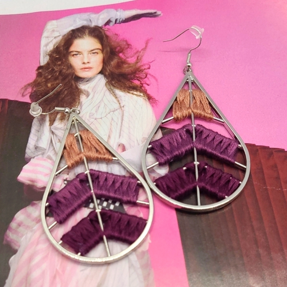 NWT Boho Woven Multicolor Large Teardrop Earrings